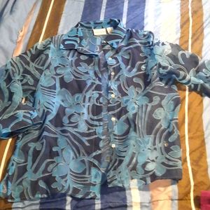 Lovely sheer Alfred Dunner Button Down Blouse Cover up Sz 14 Ladies 1/2 Sleeve